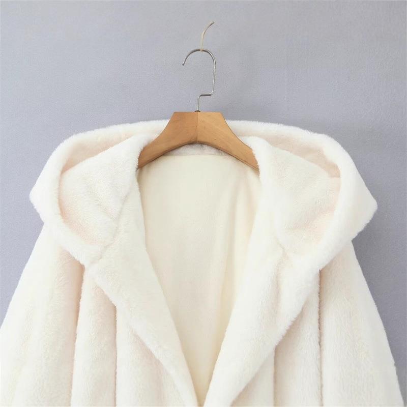 Casual Big-Size Collar-Tied Waist Elegant Hooded Coat