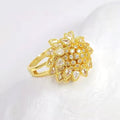 Flower Adjustable Open Gold Ring For Women, Trendy Elegant Unique Cubic Zirconia Enamel Front Open Floral Leaf Easter Jewelry Gift-flower