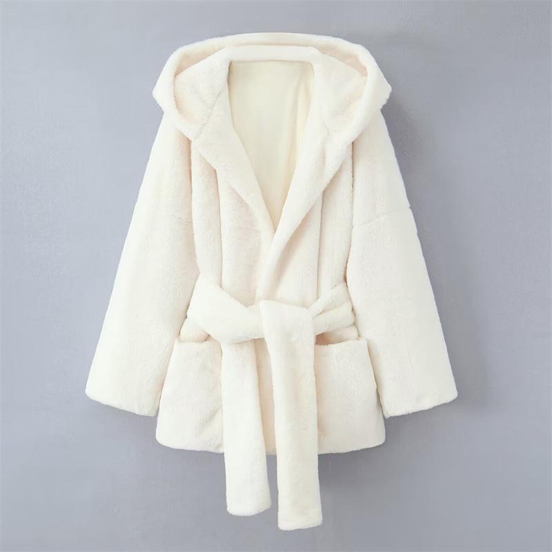 Casual Big-Size Collar-Tied Waist Elegant Hooded Coat