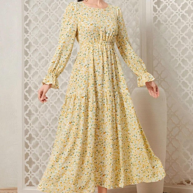Long-sleeve Springfall Floral Print Dress