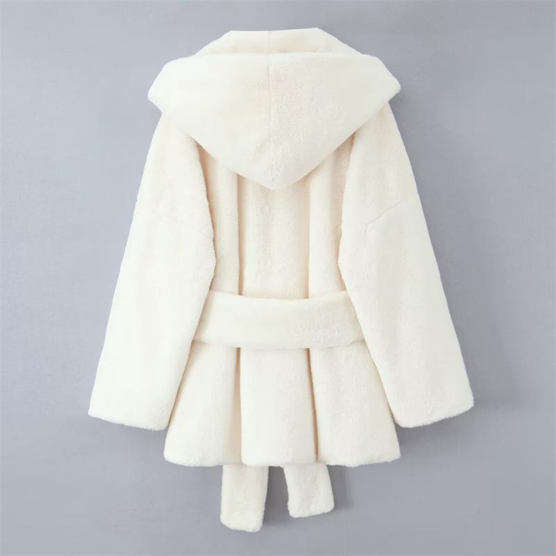 Casual Big-Size Collar-Tied Waist Elegant Hooded Coat