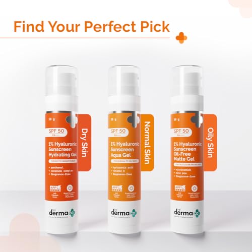 The Derma Co 1% Hyaluronic Sunscreen Aqua Gel SPF 50 PA++++ | Hydrating, Lightweight & Non-Greasy | No White Cast | Broad Spectrum & Blue Light Protection | Clinically Tested - (In-Vivo) | 50 g