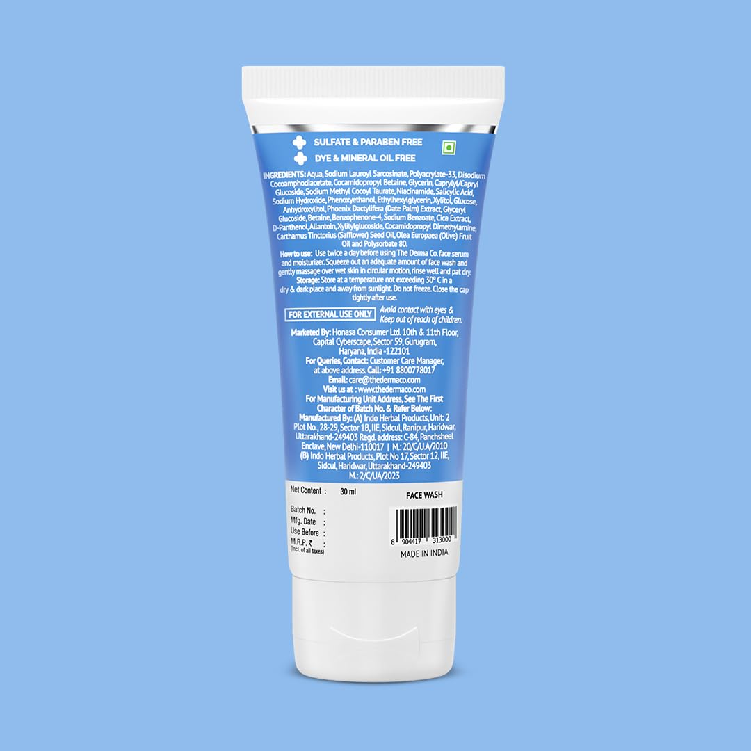 The Derma Co Sali-Cinamide Anti-Acne Face Wash with 2% Salicylic Acid & 2% Niacinamide - 80 ml | Clears Acne & Marks | Removes Excess Oil