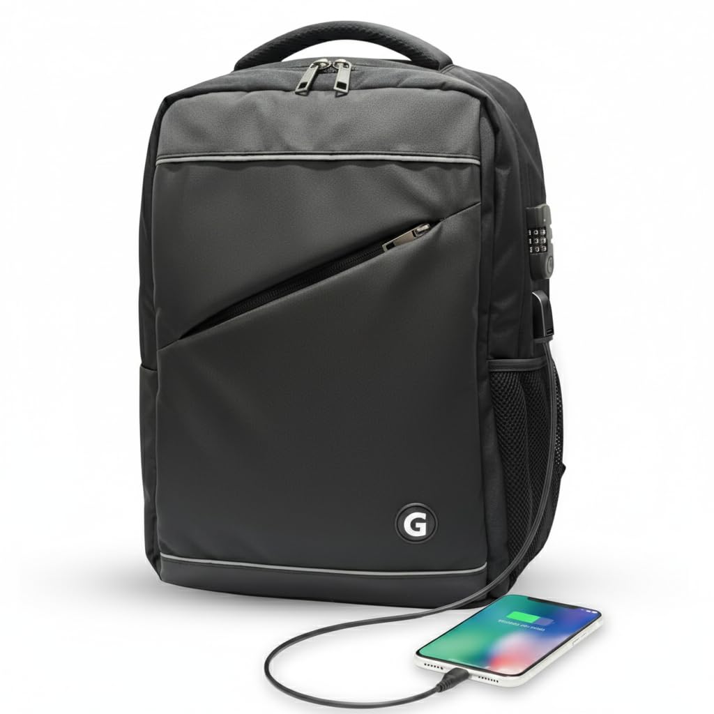GadgetBite Graphite 20 Litre Laptop Bag with 15.6 Inch Laptop Compartment USB Charging Port and Organiser Pocket for Men Women Boys