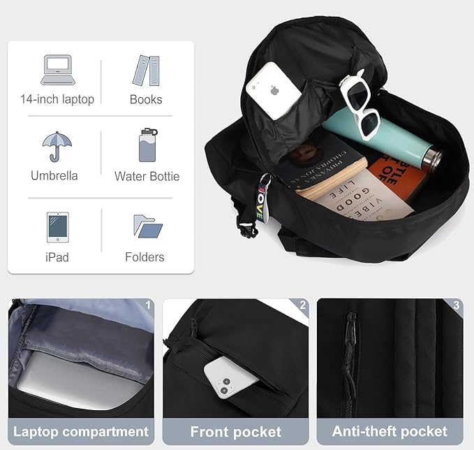 Midnight Anti-Theft College Bag for Girls Boys Man Women | 15.6 inch Laptop Trendy School Collage Backpack Bags for Men Office use with Anti Theft Pocket & Small Pockets Inside