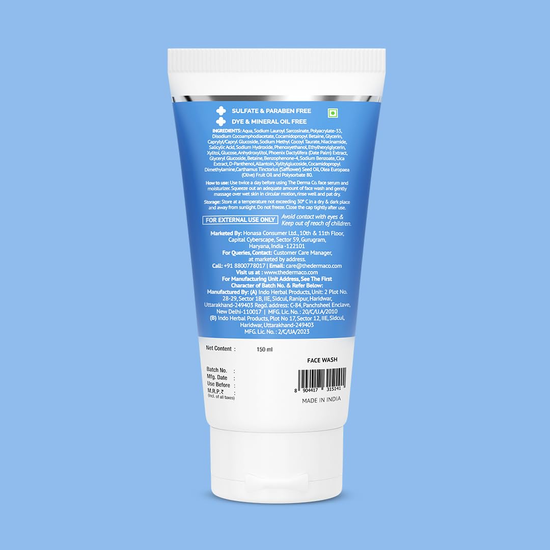 The Derma Co Sali-Cinamide Anti-Acne Face Wash with 2% Salicylic Acid & 2% Niacinamide - 80 ml | Clears Acne & Marks | Removes Excess Oil