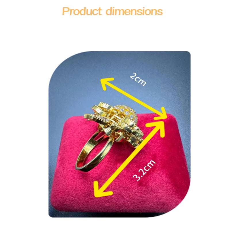 Flower Adjustable Open Gold Ring For Women, Trendy Elegant Unique Cubic Zirconia Enamel Front Open Floral Leaf Easter Jewelry Gift-flower