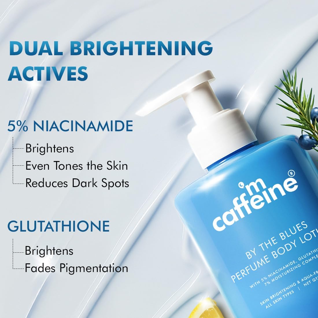 mCaffeine 5% Niacinamide & Glutathione for Brightening & Detan By The Blues Perfume Body Lotion 300ml | | Aquatic-Woody Fragrance | 72H Moisturization| Daily Use Summer Cream Bodylotion for Men & Women | Dry Skin