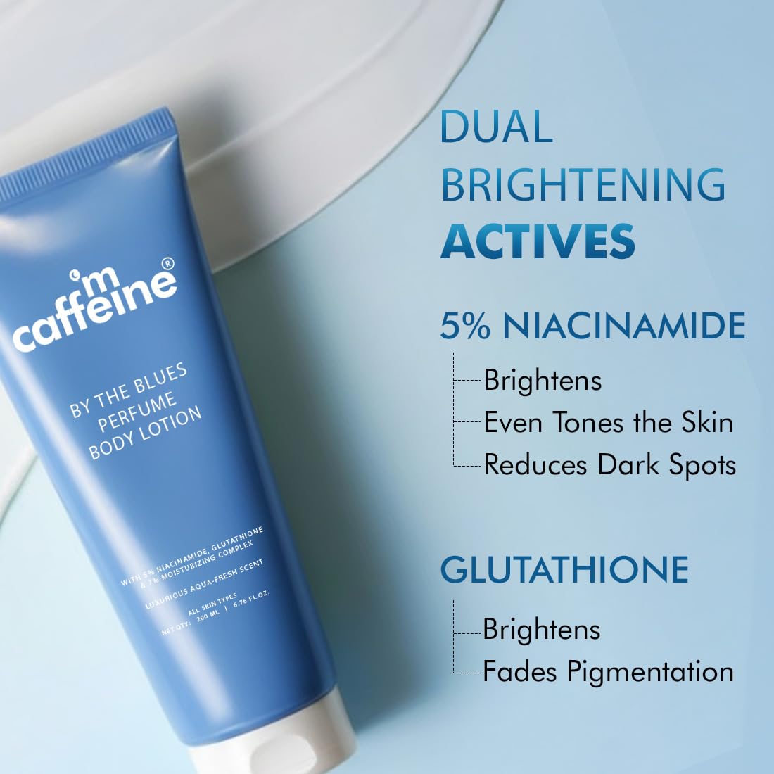 mCaffeine 5% Niacinamide & Glutathione for Brightening & Detan By The Blues Perfume Body Lotion 300ml | | Aquatic-Woody Fragrance | 72H Moisturization| Daily Use Summer Cream Bodylotion for Men & Women | Dry Skin