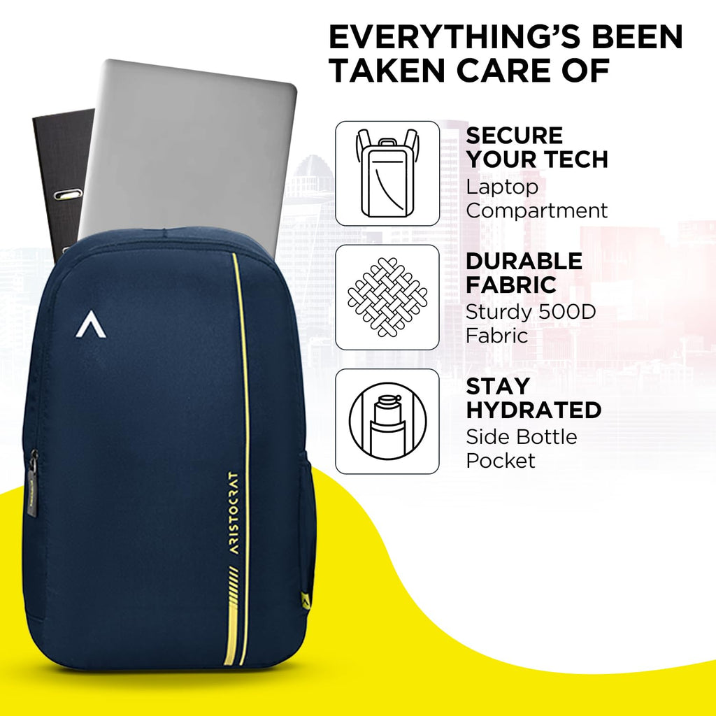 Aristocrat Nova 15L Laptop Backpack for Men & Women with Bottle Pocket | Padded Shoulder Straps, Multi Compartments