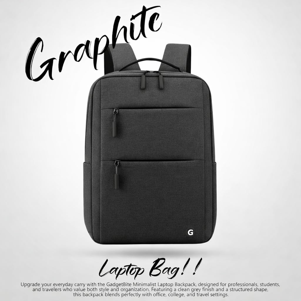 GadgetBite Graphite 20 Litre Laptop Bag with 15.6 Inch Laptop Compartment USB Charging Port and Organiser Pocket for Men Women Boys