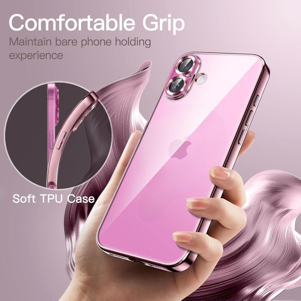 VONZEE Electroplating Transparent Clear Logo Back Cover TPU Compatible with iPhone 16 Plus Case, Compatible with Magsafe, Full Body & Individual Camera Protection for Each Lens for Men & Women (Gold)