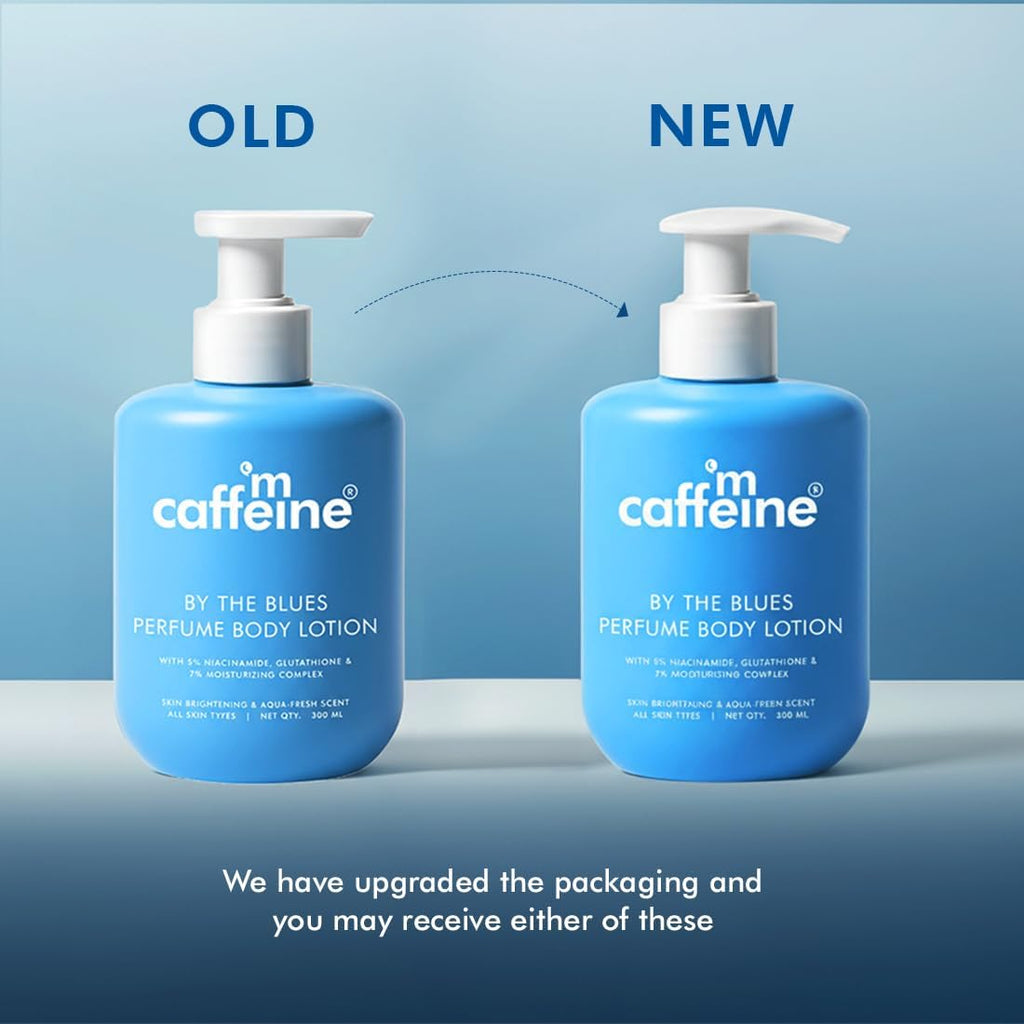 mCaffeine 5% Niacinamide & Glutathione for Brightening & Detan By The Blues Perfume Body Lotion 300ml | | Aquatic-Woody Fragrance | 72H Moisturization| Daily Use Summer Cream Bodylotion for Men & Women | Dry Skin