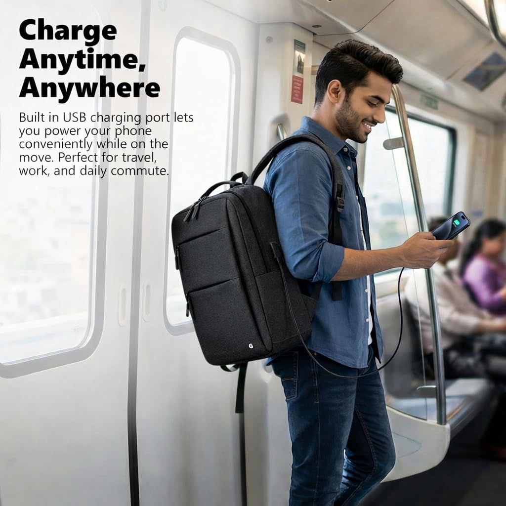 GadgetBite Graphite 20 Litre Laptop Bag with 15.6 Inch Laptop Compartment USB Charging Port and Organiser Pocket for Men Women Boys