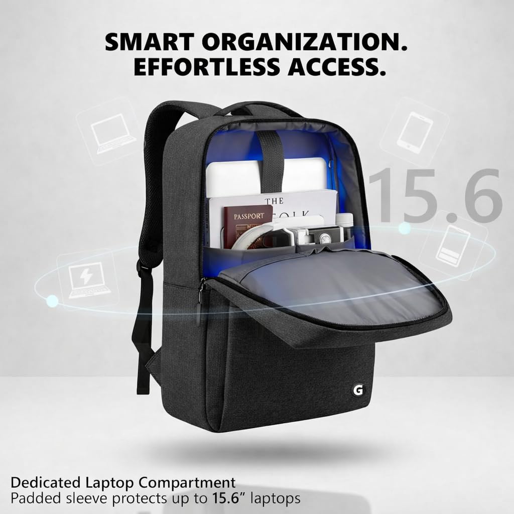 GadgetBite Graphite 20 Litre Laptop Bag with 15.6 Inch Laptop Compartment USB Charging Port and Organiser Pocket for Men Women Boys