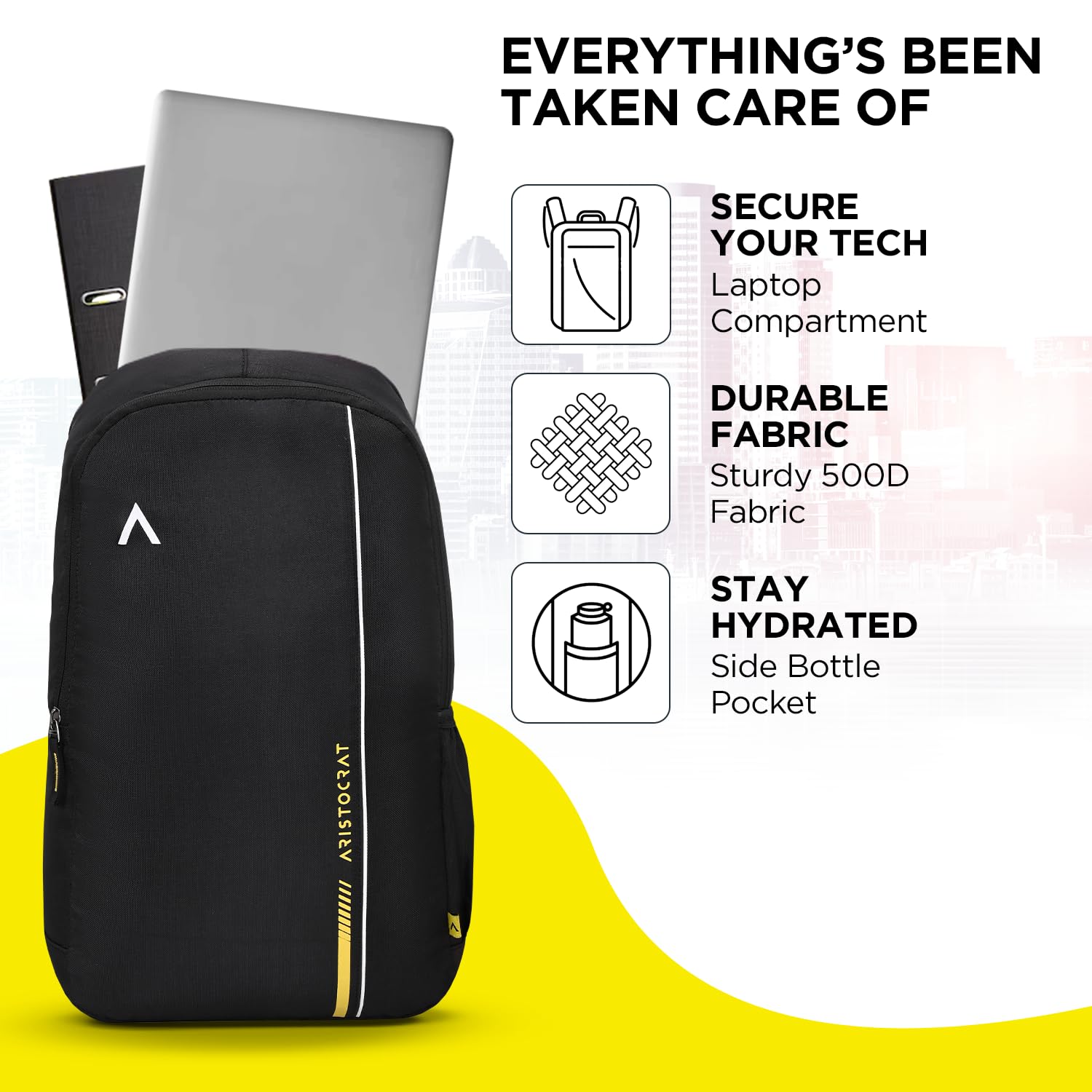 Aristocrat Nova 15L Laptop Backpack for Men & Women with Bottle Pocket | Padded Shoulder Straps, Multi Compartments