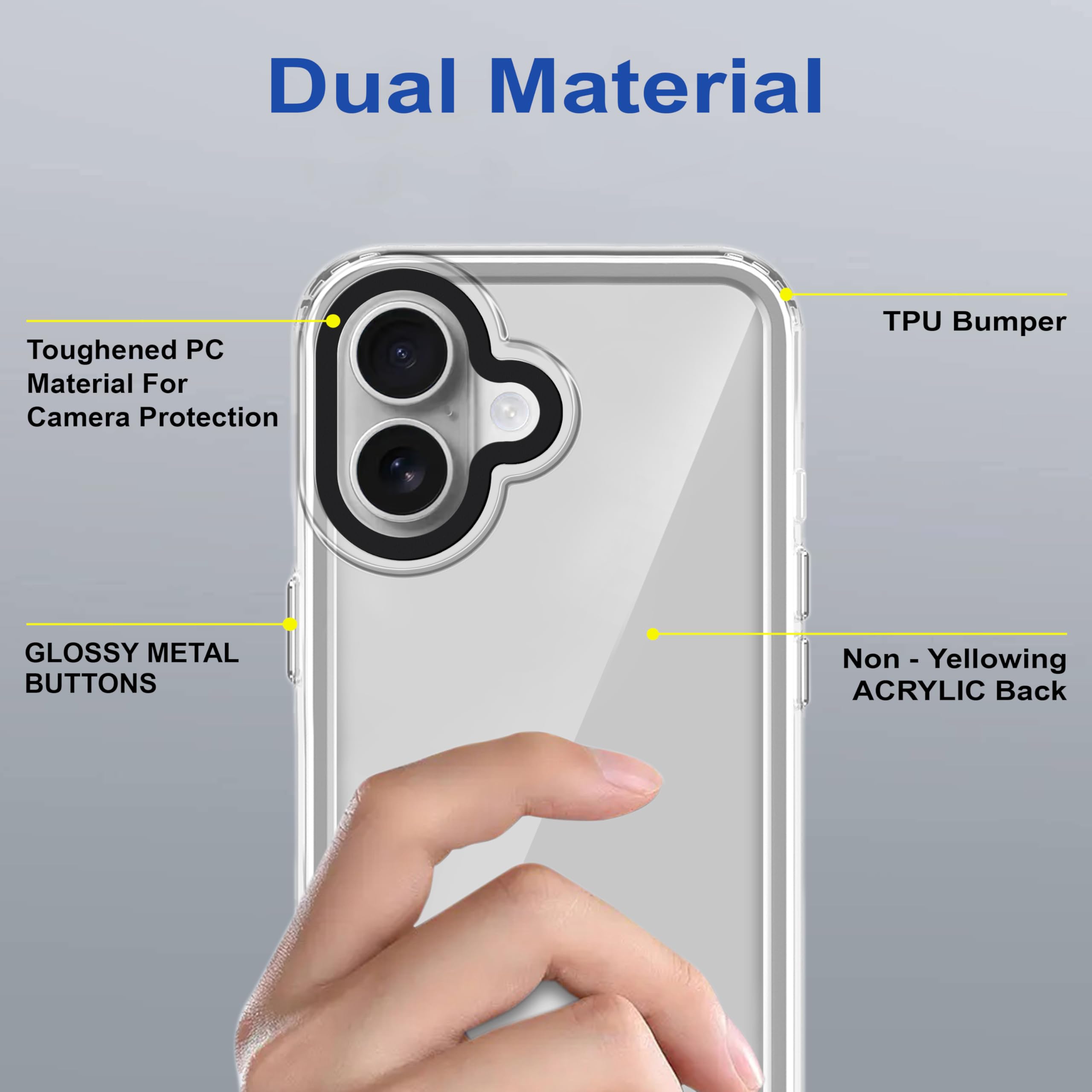 amazon basics Back Case Cover for iPhone 16 Plus | Compatible for iPhone 16 Plus Back Cover | Scratch-Resistant Back Cover | Clear