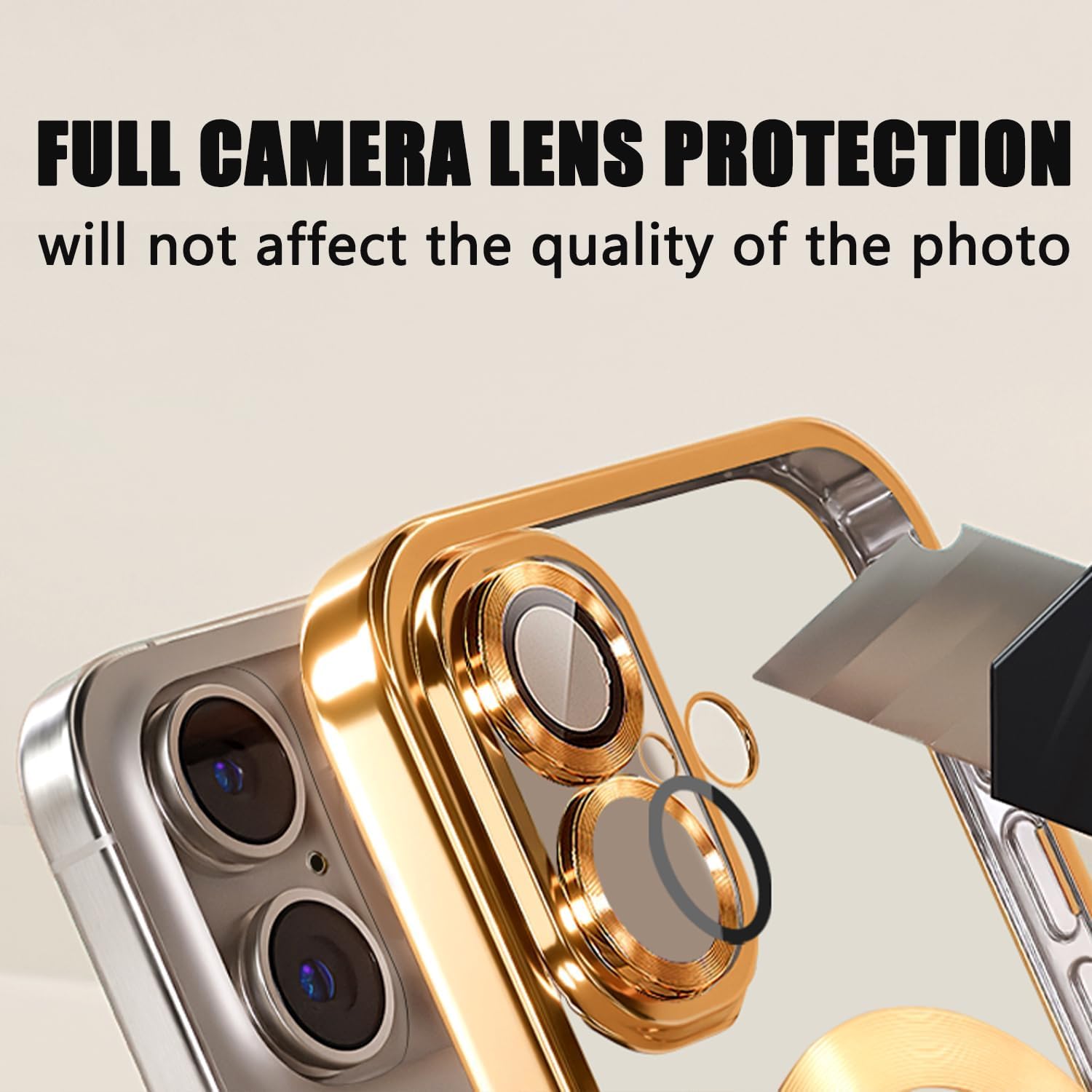 VONZEE Electroplating Transparent Clear Logo Back Cover TPU Compatible with iPhone 16 Plus Case, Compatible with Magsafe, Full Body & Individual Camera Protection for Each Lens for Men & Women (Gold)