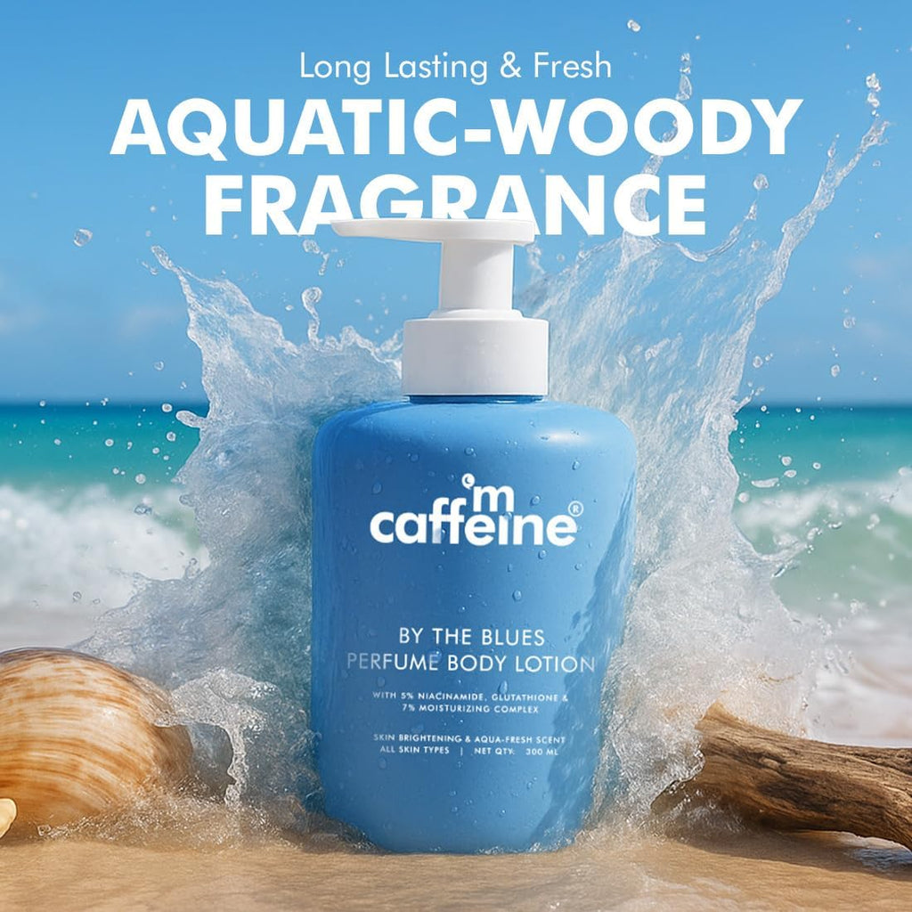 mCaffeine 5% Niacinamide & Glutathione for Brightening & Detan By The Blues Perfume Body Lotion 300ml | | Aquatic-Woody Fragrance | 72H Moisturization| Daily Use Summer Cream Bodylotion for Men & Women | Dry Skin