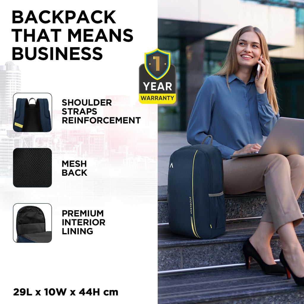 Aristocrat Nova 15L Laptop Backpack for Men & Women with Bottle Pocket | Padded Shoulder Straps, Multi Compartments