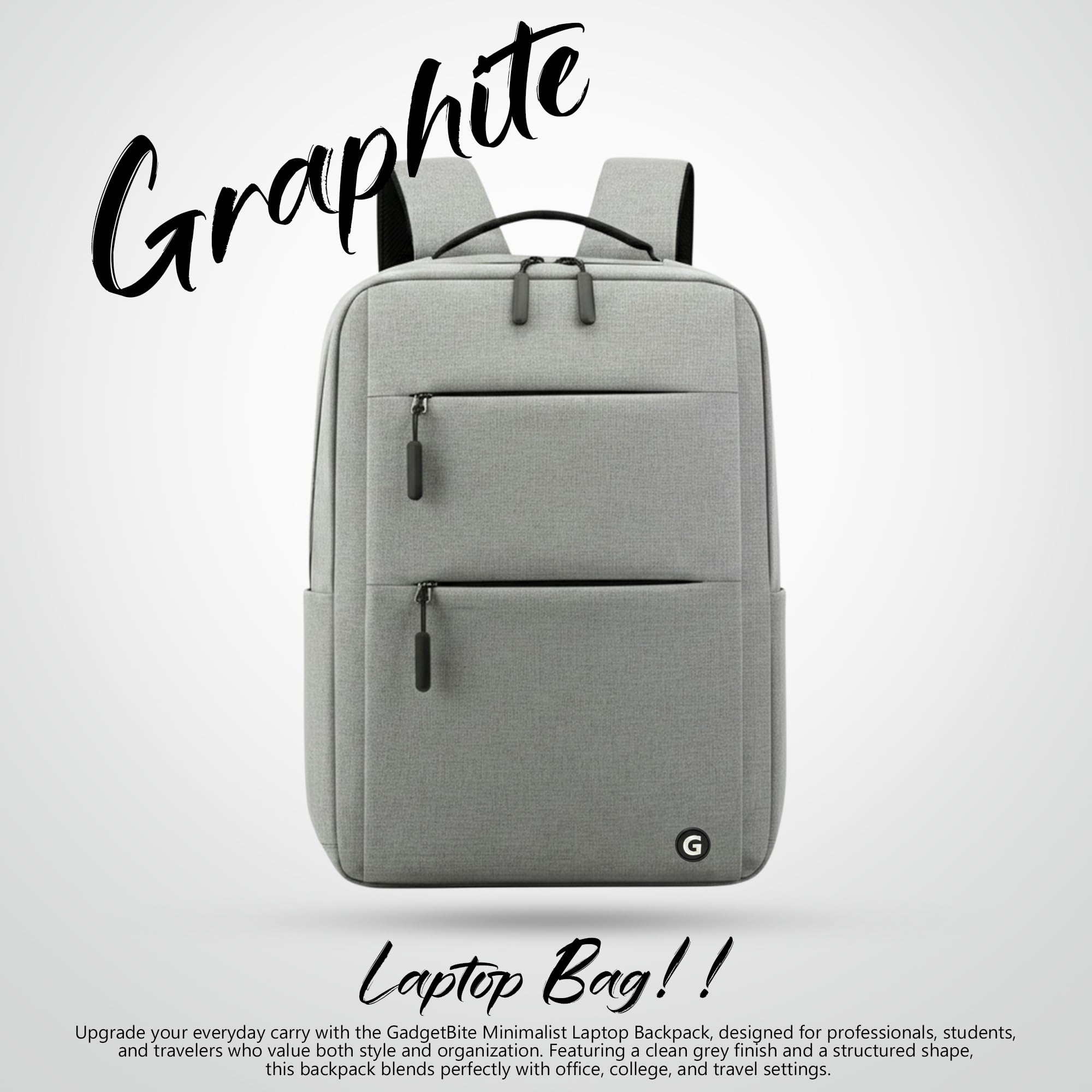 GadgetBite Graphite 20 Litre Laptop Bag with 15.6 Inch Laptop Compartment USB Charging Port and Organiser Pocket for Men Women Boys