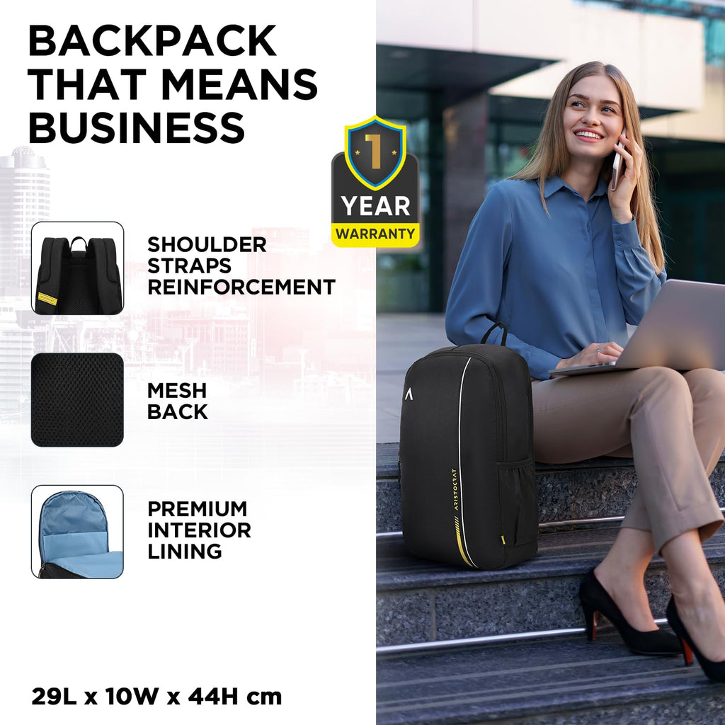 Aristocrat Nova 15L Laptop Backpack for Men & Women with Bottle Pocket | Padded Shoulder Straps, Multi Compartments