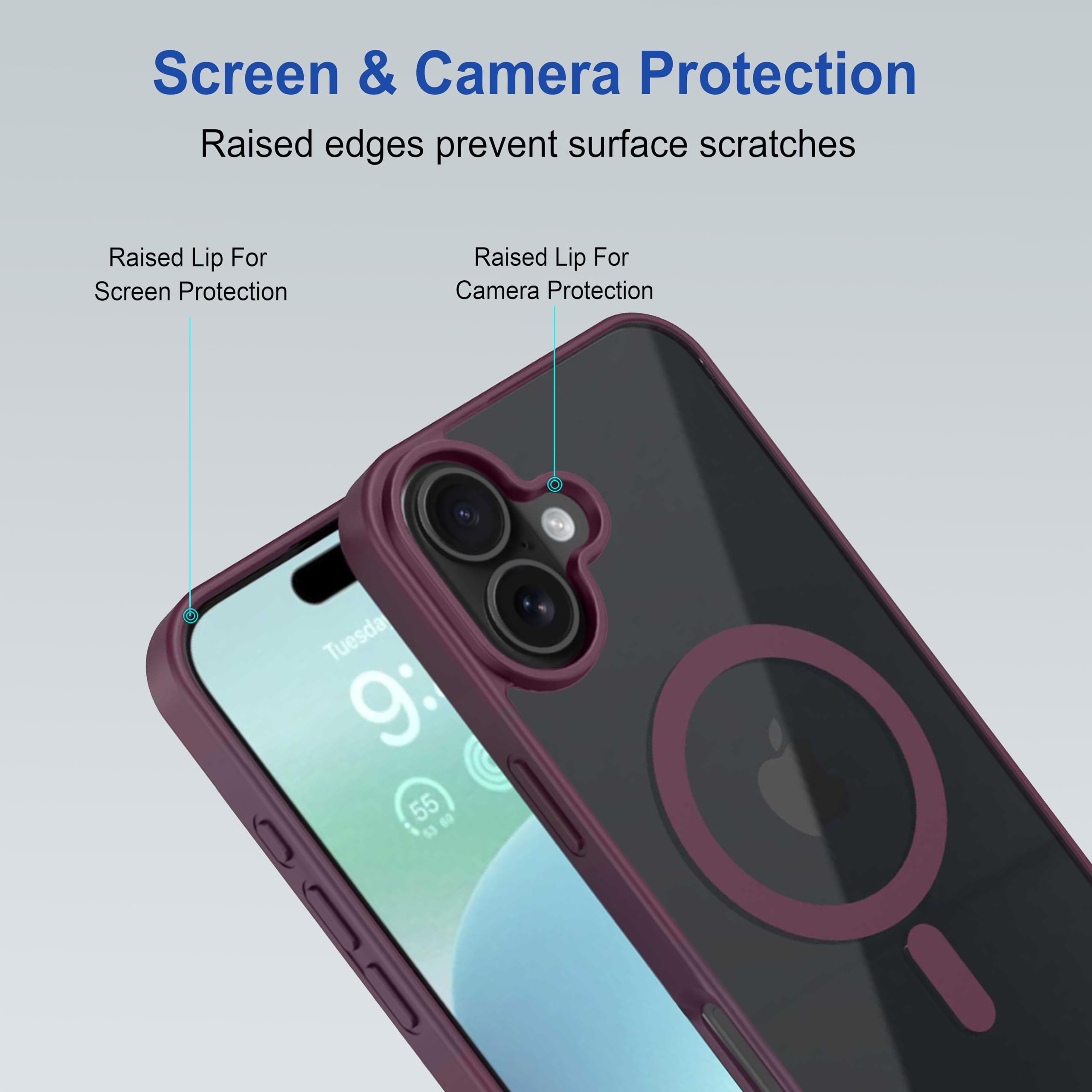 amazon basics Back Case Cover for iPhone 16 Plus | Compatible for iPhone 16 Plus Back Cover | Scratch-Resistant Back Cover | Clear