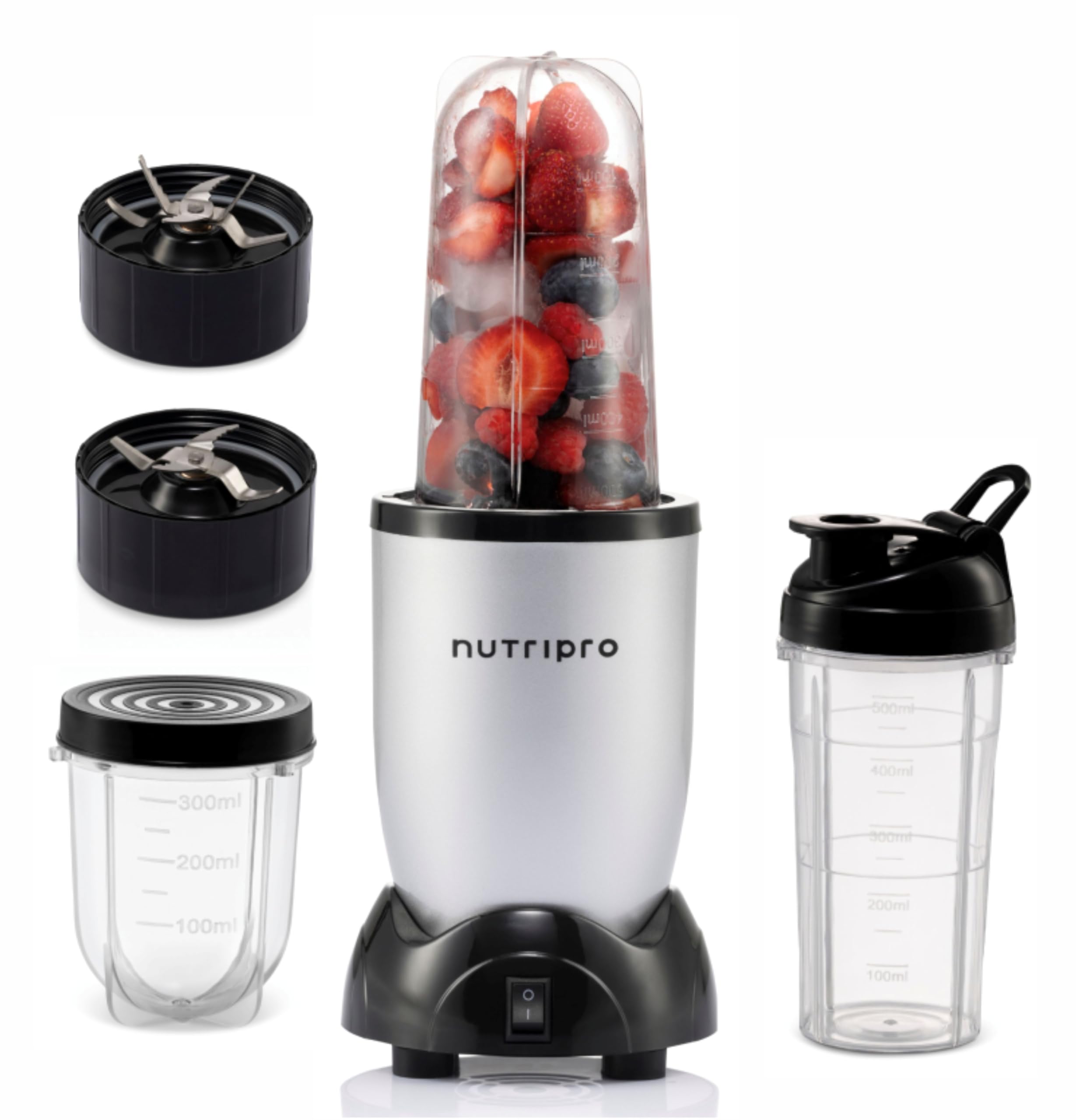 NutriPro Juicer Mixer Grinder - Smoothie Maker - 500 Watts (2 Jars & 1 Blade, Silver) - 2 Year Warranty