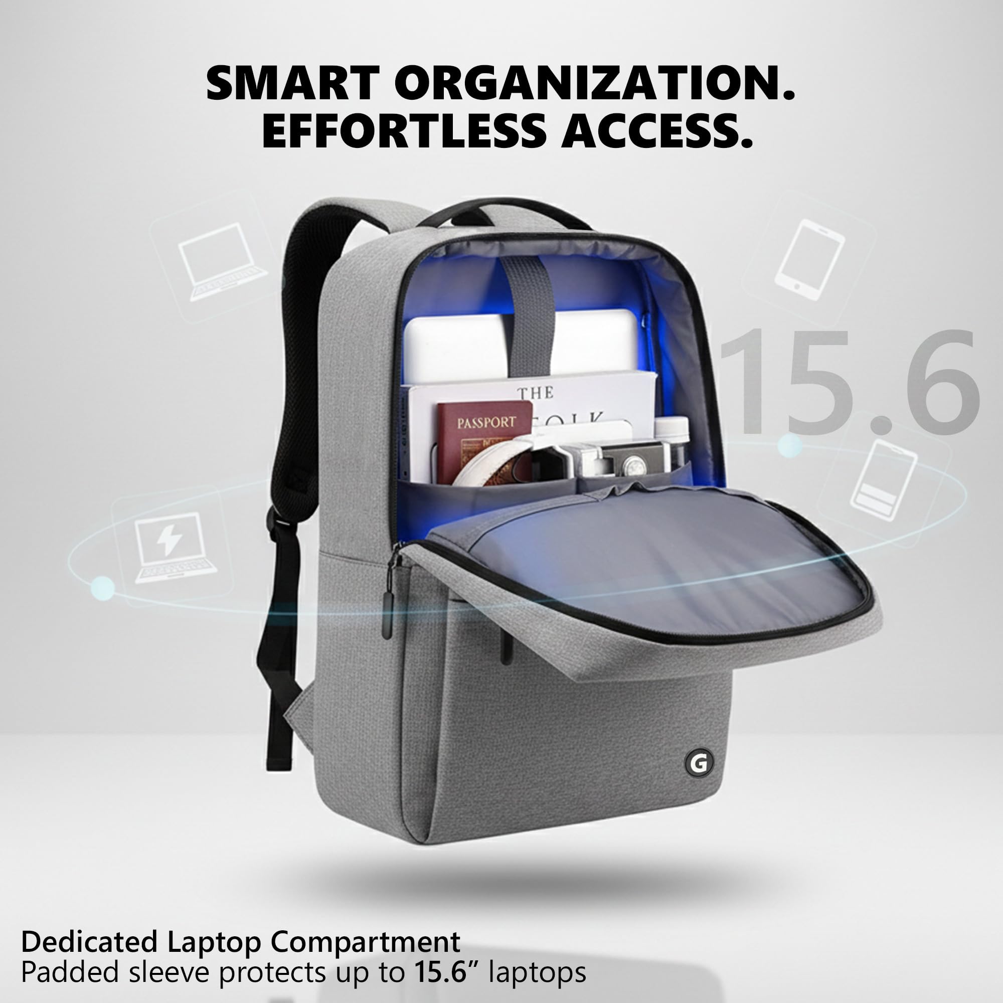 GadgetBite Graphite 20 Litre Laptop Bag with 15.6 Inch Laptop Compartment USB Charging Port and Organiser Pocket for Men Women Boys