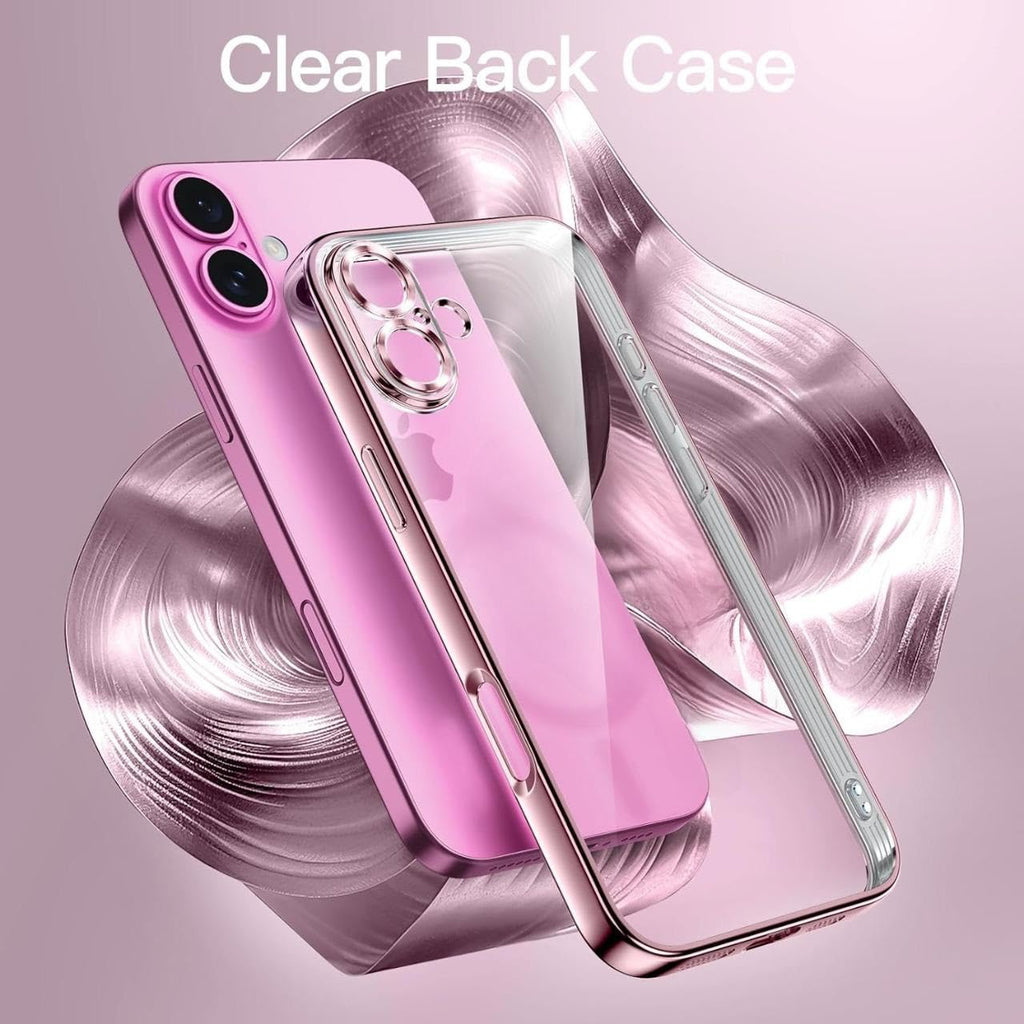 VONZEE Electroplating Transparent Clear Logo Back Cover TPU Compatible with iPhone 16 Plus Case, Compatible with Magsafe, Full Body & Individual Camera Protection for Each Lens for Men & Women (Gold)