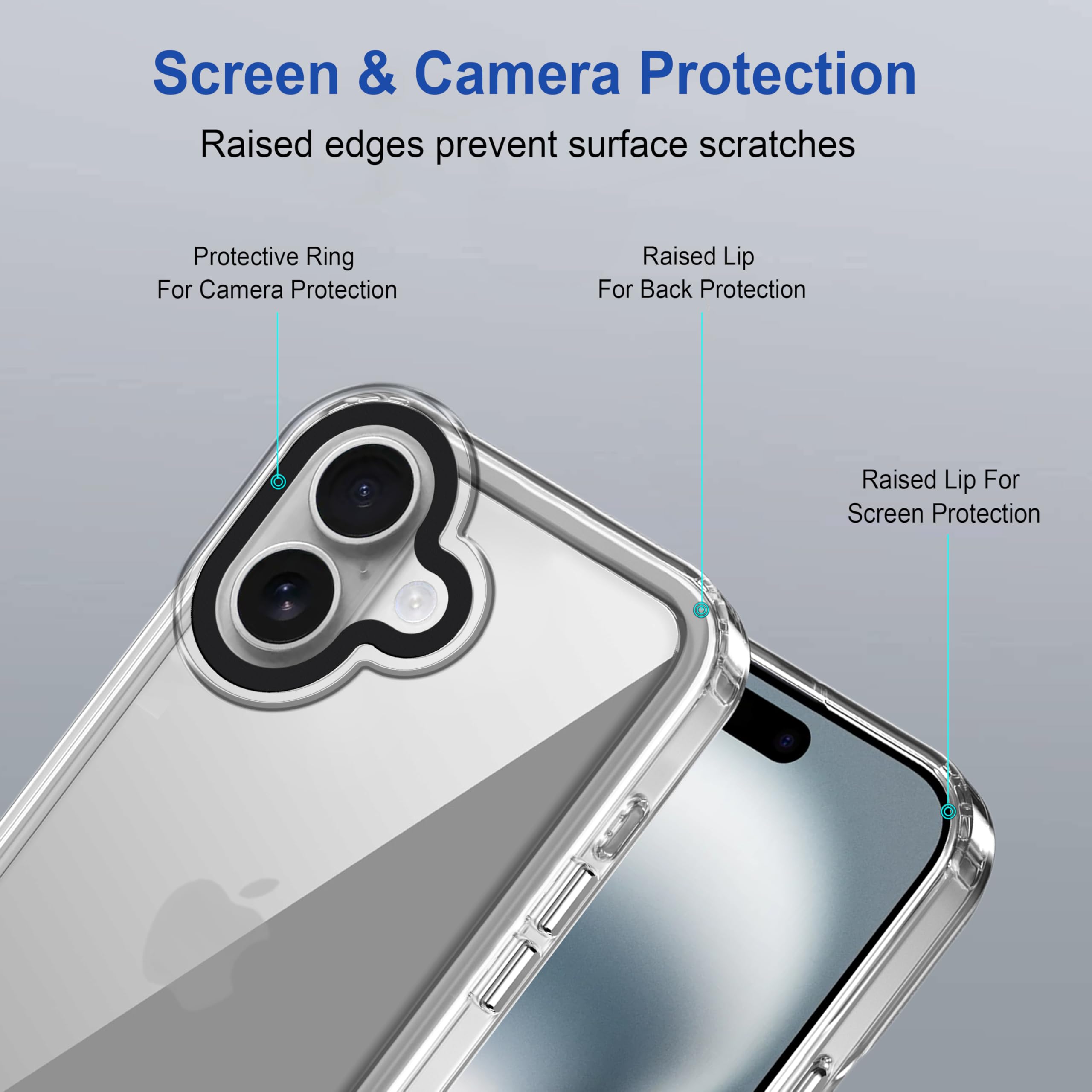 amazon basics Back Case Cover for iPhone 16 Plus | Compatible for iPhone 16 Plus Back Cover | Scratch-Resistant Back Cover | Clear