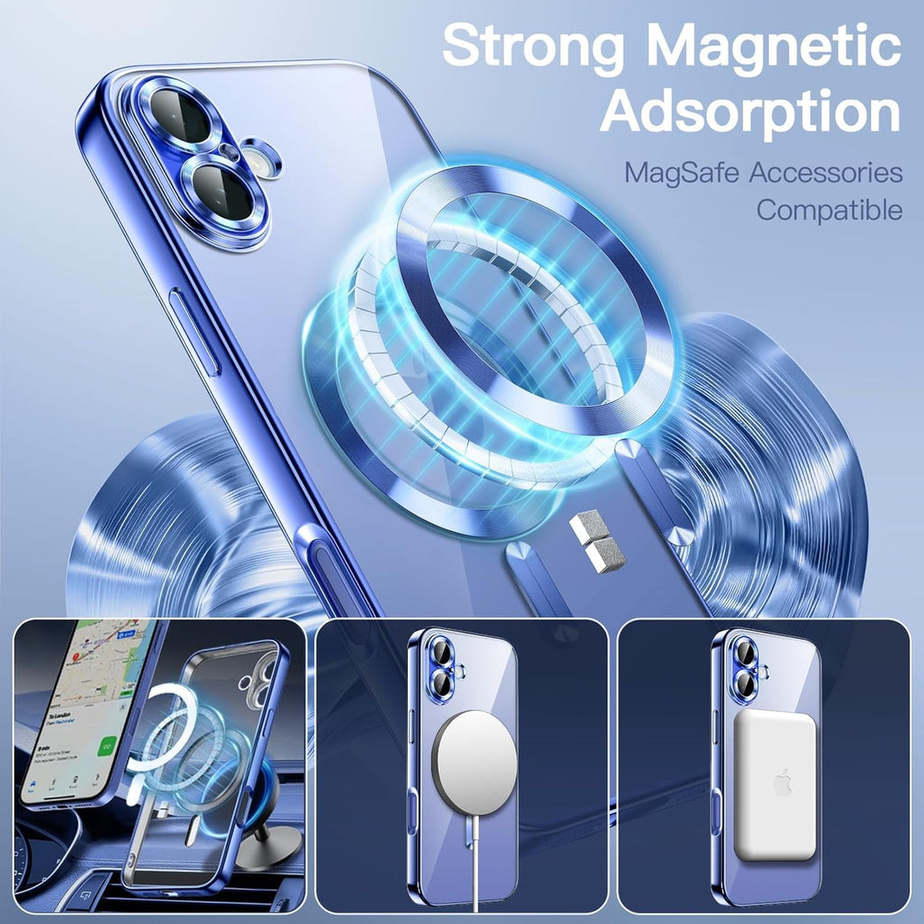 VONZEE Electroplating Transparent Clear Logo Back Cover TPU Compatible with iPhone 16 Plus Case, Compatible with Magsafe, Full Body & Individual Camera Protection for Each Lens for Men & Women (Gold)
