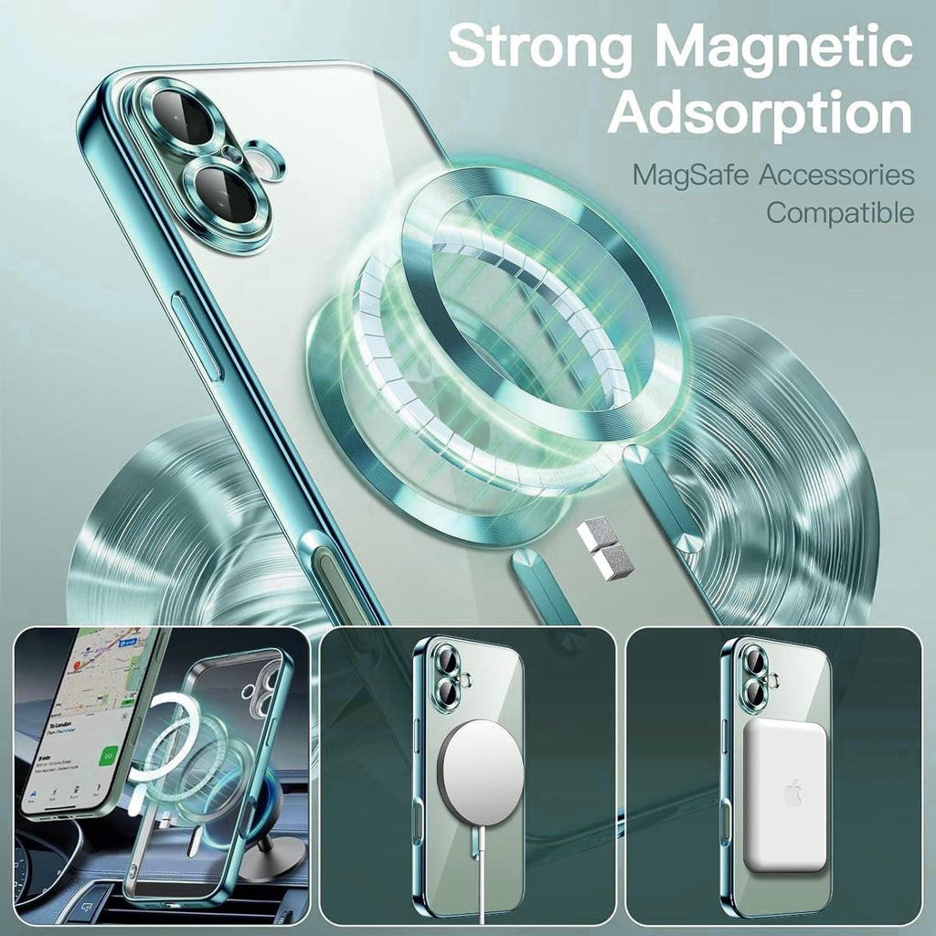 VONZEE Electroplating Transparent Clear Logo Back Cover TPU Compatible with iPhone 16 Plus Case, Compatible with Magsafe, Full Body & Individual Camera Protection for Each Lens for Men & Women (Gold)
