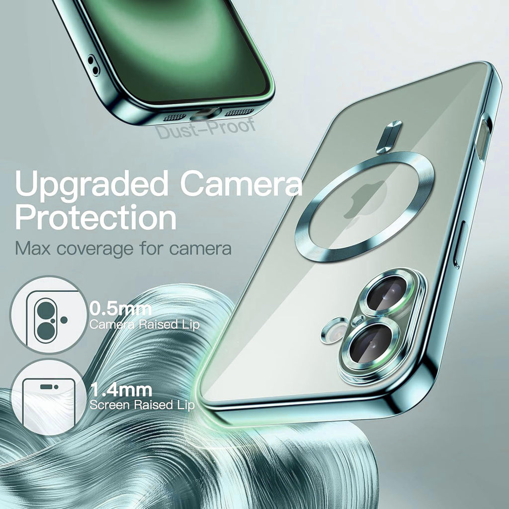 VONZEE Electroplating Transparent Clear Logo Back Cover TPU Compatible with iPhone 16 Plus Case, Compatible with Magsafe, Full Body & Individual Camera Protection for Each Lens for Men & Women (Gold)