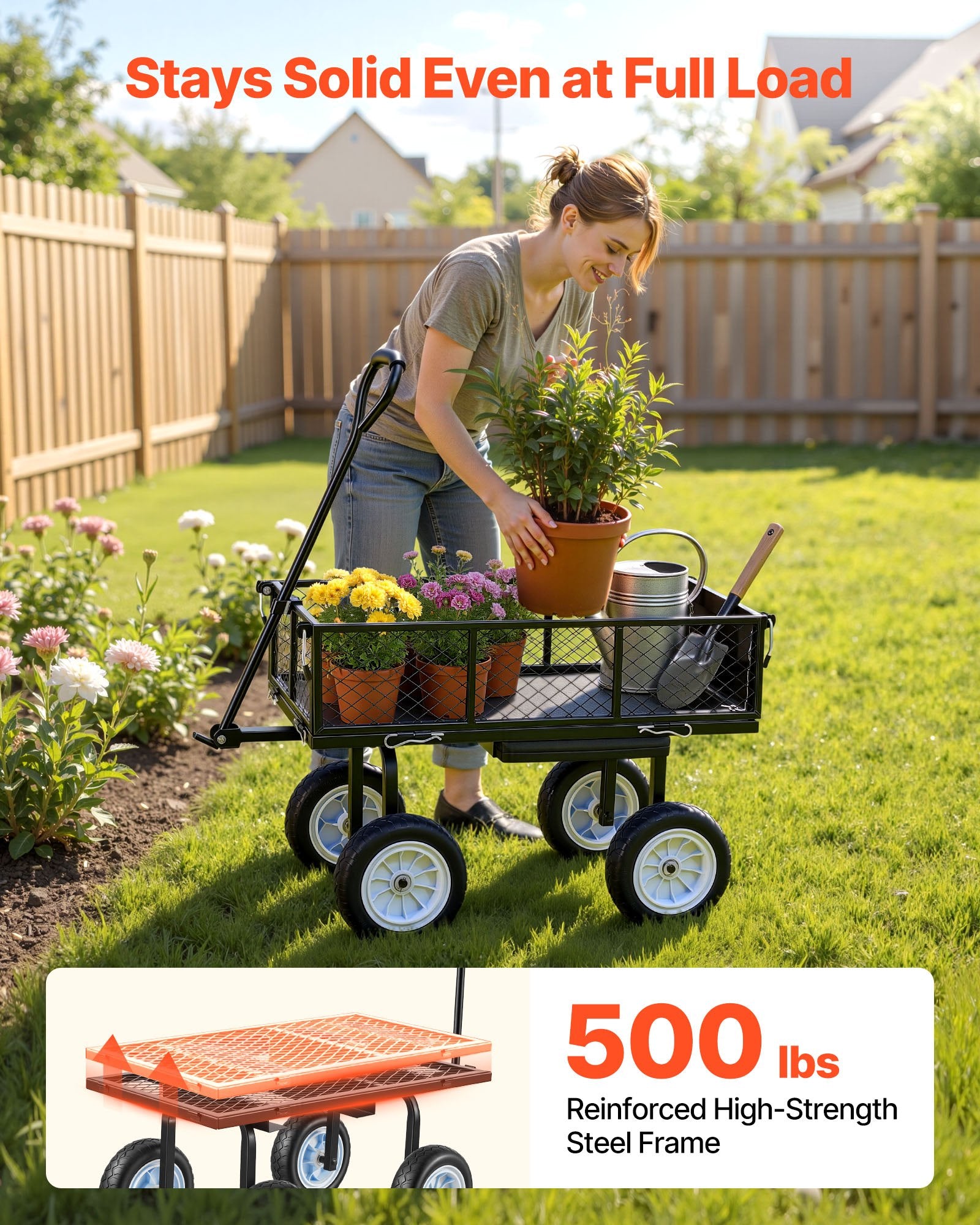 Garden Cart With Seat, 500 LBS, Rolling Steel Garden Work Seat
