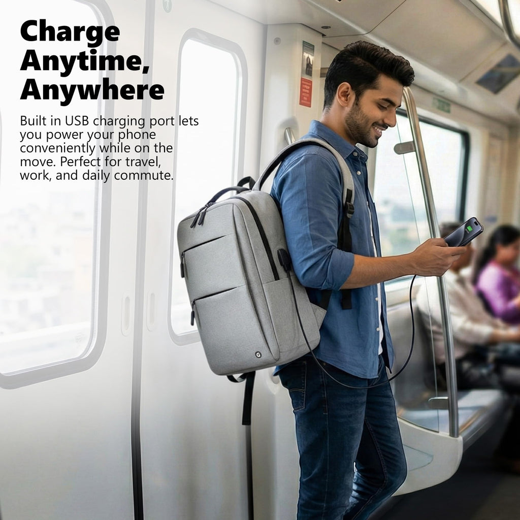 GadgetBite Graphite 20 Litre Laptop Bag with 15.6 Inch Laptop Compartment USB Charging Port and Organiser Pocket for Men Women Boys