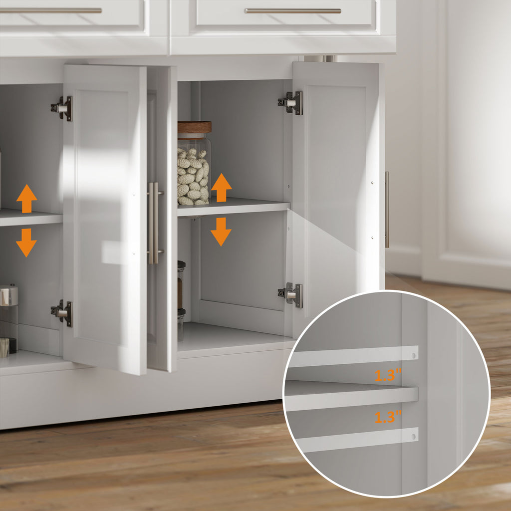 Rolling Kitchen Island Cart with Wheels, Portable Island Table for Kitchen with Stainless Steel Top, Adjustable Shelves, 2 Drawers, Spice, Knife and Towel Rack, White