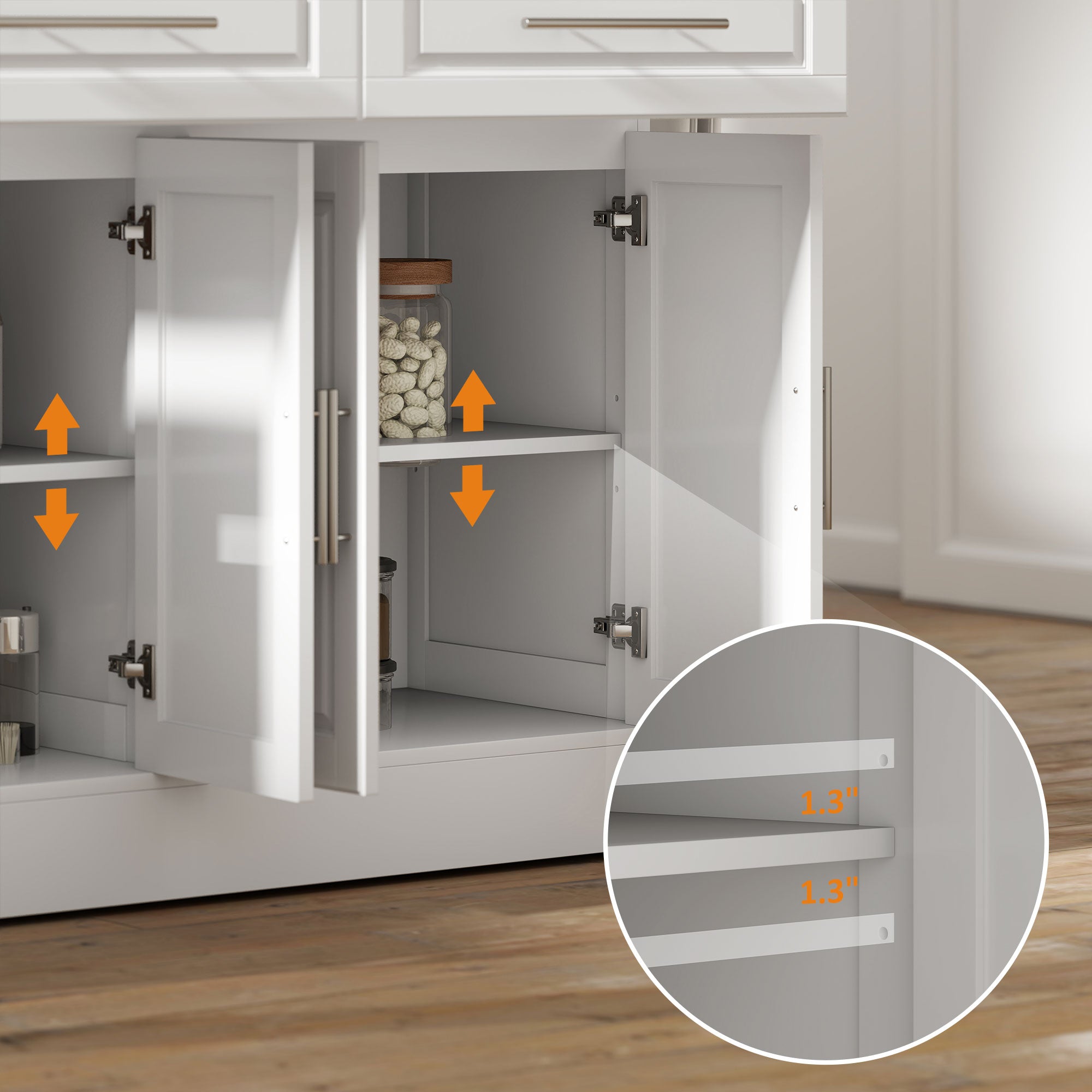 Rolling Kitchen Island Cart with Wheels, Portable Island Table for Kitchen with Stainless Steel Top, Adjustable Shelves, 2 Drawers, Spice, Knife and Towel Rack, White