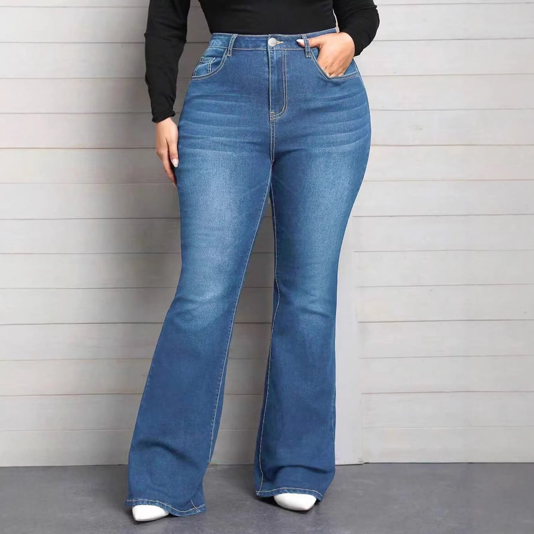Blue Mid-rise Flared Jeans In-stock For Women Available On Our Independent Website