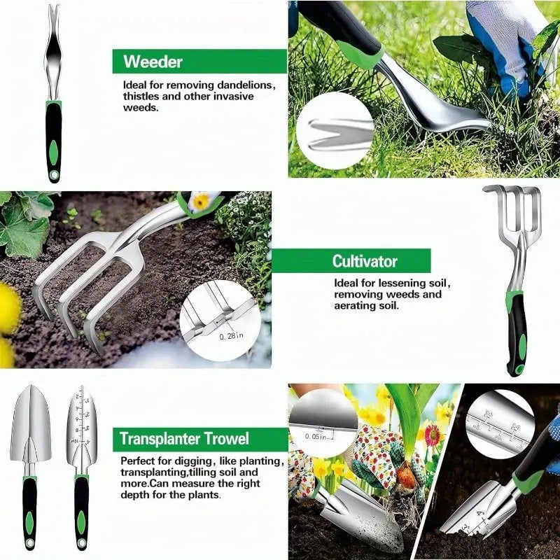 Garden Tools Set, 8 Piece Gardening Tools Set With Non Slip Ergonomic Handle, Heavy Duty Garden Tool Set With Storage Bag, Gardening Kit For Women