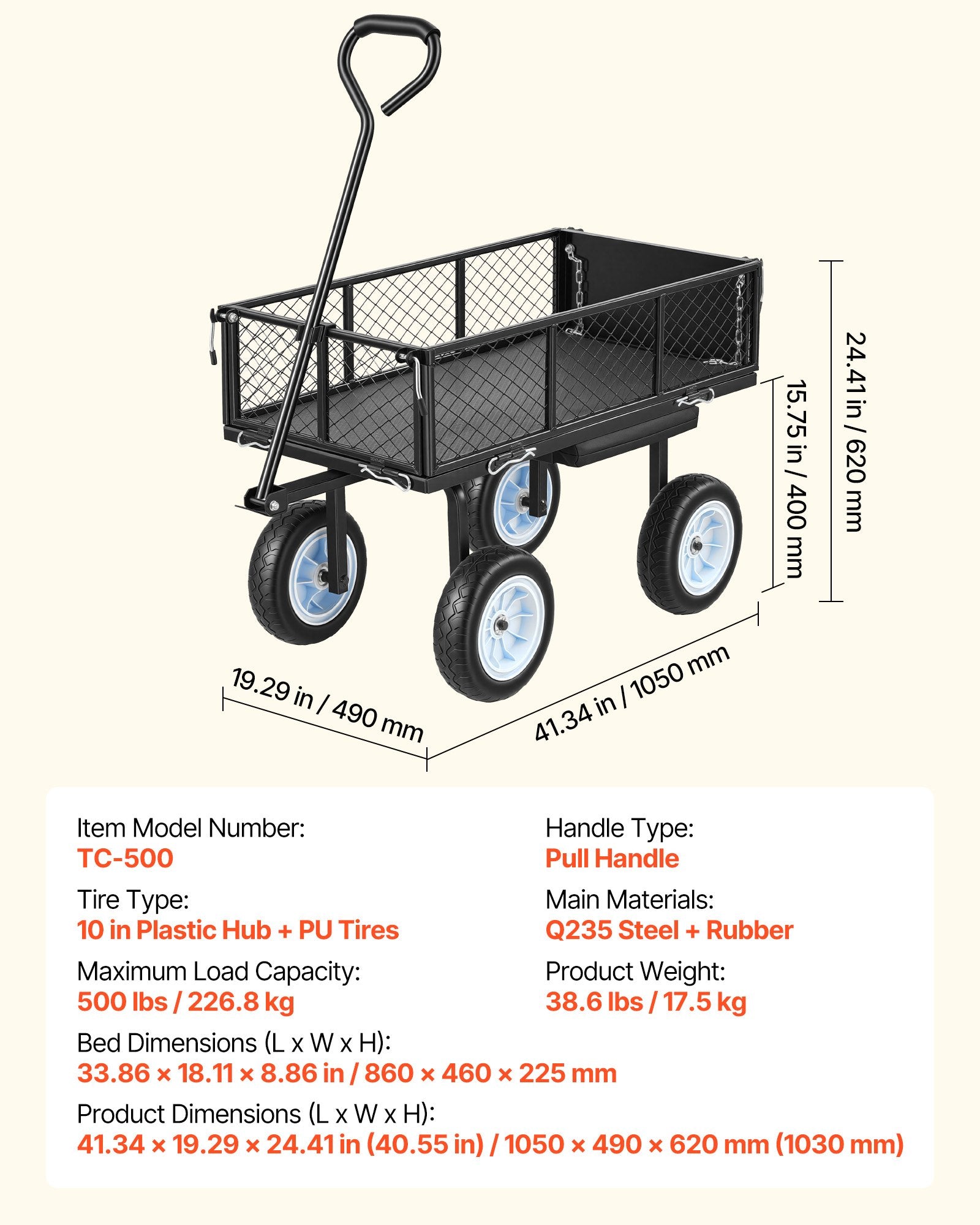 Garden Cart With Seat, 500 LBS, Rolling Steel Garden Work Seat