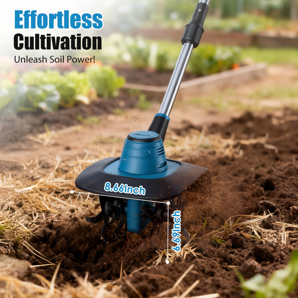 800W 21V Cordless Tiller Cultivator 3.0Ah Battery Powered Tiller Manganese Steel Tines For Soil Cultivation Weeding Gardening